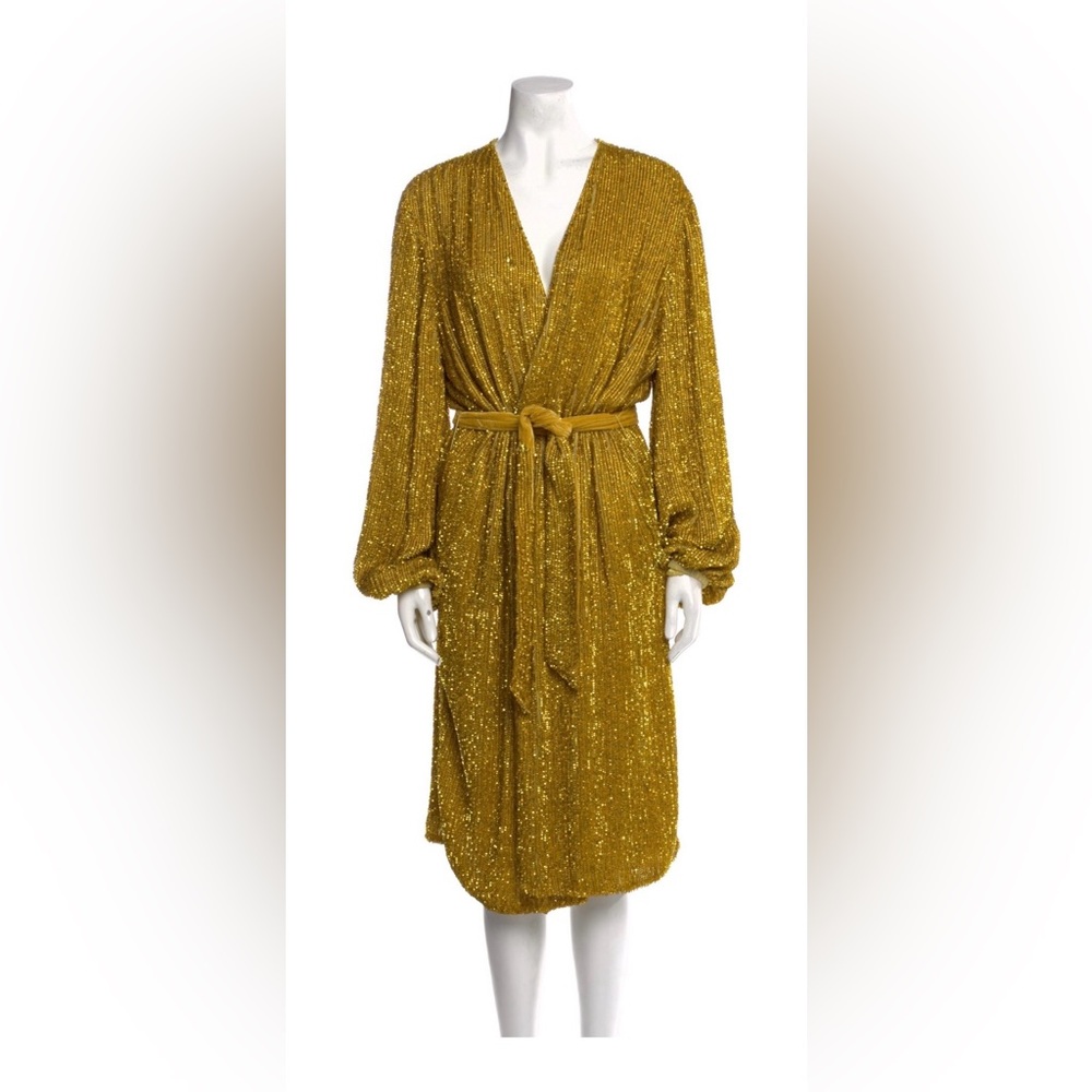 Retrofete Audrey Sequined Robe | V-Neck Midi Length Dress | Large